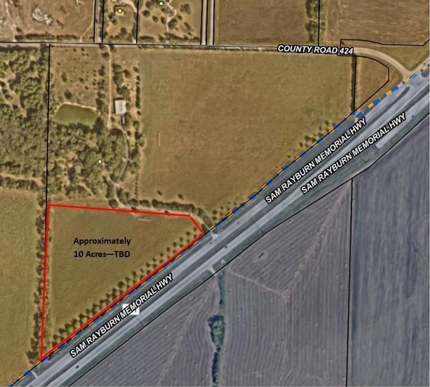 Approximately 10 acres with about 1,200 feet of frontage on Sam Rayburn (SH 121). This land is in the ETJ and the future zoning is Employment Mix. This is raw land ready to go for your future plans. Clear and level. Ready to build. Don't miss the chance to own this land in a highly desirable area of Anna with amazing vehicular traffic. The Anna and Melissa area a growing at a tremendous rate. This land is also on the path to Bois D' Arc lake. Close to the new HEB, Kroger Signature, Walmart, Home Depot. Close to US 75.