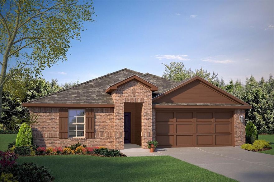 Beautiful new D.R. Horton home in the Bella Vista community located in Granbury and Granbury ISD! The single-story Texas Cali Floorplan, Elevation S, with an estimated Summer completion, offers 4 bedrooms, 2 bathrooms, and a 2-car garage with a spacious open-concept layout designed for modern living. The family room, cozy nook, and contemporary kitchen blend together seamlessly, creating an inviting central gathering space ideal for both everyday comfort and entertaining. The chef-inspired kitchen features quartz countertops, 36” upper cabinets with hardware, stainless steel appliances, an electric range, stainless steel sink, center island, and a walk-in pantry for ample storage. The private primary suite includes an en-suite bath with dual quartz vanities, a 5-foot oversized shower, and a walk-in closet located directly off the bathroom. Three secondary bedrooms and a full bathroom with a quartz vanity top offer flexibility for family, guests, or a home office. Luxury vinyl plank flooring is installed throughout all main living areas and wet zones for enhanced durability and easy maintenance. Built with energy-efficient construction and equipped with America’s Smart Home Technology, this home also includes a tank water heater for added convenience. Exterior features include a landscape package, full sprinkler system with rain sensor, privacy fencing. Bella Vista in Granbury is more than a place to live it’s a place to call home.