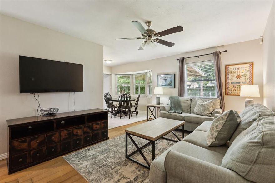 Nestled in a serene neighborhood with easy access to HWY 121, 360, and 183! This charming 3-bedroom, 1.5-bath home, was beautifully updated in 2021!  Spanning a thoughtfully designed floor plan, it offers versatile living spaces, including a cozy formal living or dining room, a second living area perfect for casual gatherings, and a dedicated office that can effortlessly double as a 4th bedroom.  The heart of the home is its inviting kitchen, featuring sleek granite countertops, stainless steel appliances with a gas range that delights culinary enthusiasts. The kitchen flows seamlessly into the living areas, where rich wood floors add timeless sophistication. Natural light pours in through energy-efficient vinyl windows, ensuring year-round comfort and lower utility costs over the original windows.  The three generously sized bedrooms provide peaceful retreats, with the master suite conveniently located near the updated full bathroom, which boasts modern fixtures! A stylish half bath serves guests and adds convenience. The dedicated office offers a quiet space for work or study, with the flexibility to transform into an additional 4th bedroom for growing families or visiting guests.
Practicality meets luxury in the full-size washer and dryer utility room, offering ample storage and functionality. Step outside to the covered back patio, an ideal spot for morning coffee or evening relaxation, overlooking a spacious backyard. The expansive outdoor area is perfect for entertaining, gardening, or simply enjoying the open space.  This home blends classic charm with contemporary upgrades, from its energy-efficient windows to its thoughtfully renovated interiors. Move-in ready and brimming with character, it’s a perfect haven for those seeking comfort, style, and versatility in a vibrant community.  Minutes away from the upcoming H-E-B Grocery and Glade Parks shopping and restaurants!  Home can be sold completely furnished, ask agent for details.