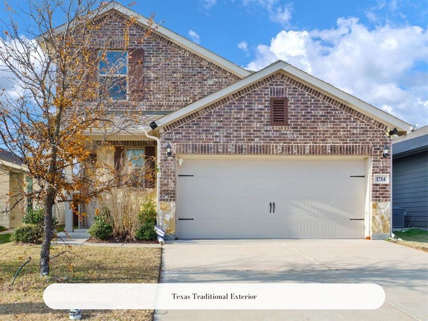 Do not miss your opportunity to own this nearly new two story home built in 2022 by Impression Homes. This spacious four bedroom two and a half bath residence offers a highly functional layout with both a private study and an upstairs game room, making it ideal for everyday living and entertaining.
Curb appeal shines with a classic Texas style brick and stone exterior. Inside, you are welcomed by an open and modern floor plan filled with natural light and wood style tile flooring throughout the main living areas. The kitchen is the heart of the home and features stainless steel appliances, white cabinetry, quartz countertops, and a large bar height island perfect for casual dining or hosting guests.
The main level includes a private study, guest half bath, and an oversized primary suite tucked away for added privacy. The primary bedroom offers a ceiling fan and a neutral color palette. The ensuite bathroom includes a garden soaking tub, dual sink vanity, separate shower, and a spacious walk in closet.
Upstairs, you will find three additional bedrooms with walk in closets, a full bathroom, and a generous game room that can easily function as a second living area or play space. Step outside to enjoy a covered patio and wood privacy fence, creating a great space for relaxing or entertaining outdoors.
Located in a desirable community and zoned to highly rated Forney ISD. This move in ready home offers space, style, and comfort in all the right places