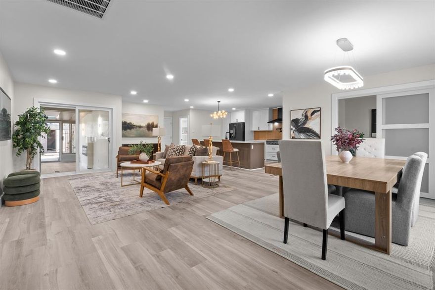 Welcome to this beautifully remodeled East Dallas gem, ideally situated in the charming and established community of Buckner Terrace. Thoughtfully redesigned with both style and functionality in mind, this light-filled home offers a seamless blend of modern luxury and everyday comfort.
Step inside to an open, airy floor plan accented by wide-plank luxury vinyl flooring, modern designer light fixtures, and an abundance of natural light pouring in through brand-new, energy-efficient windows. A dedicated home office provides the perfect work-from-home retreat, while four generously sized bedrooms offer flexible living for families, guests, or multigenerational needs. For the pet lovers- this home also includes a custom pet bath! The stunning primary suite is a true sanctuary, featuring a spa-inspired wet area with a soaking tub, elegant finishes, and a double vanity designed for effortless mornings and tranquil evenings. An enclosed patio extends the living space and creates a warm, inviting environment ideal for entertaining or unwinding year-round. Complete with its own HVAC system and a cozy electric fireplace, this additional living area offers endless possibilities for a sun room, lounge, or indoor-outdoor entertaining space. With thoughtful upgrades throughout, a bright and open layout, and refined modern touches, this Buckner Terrace home delivers turnkey luxury in one of East Dallas’ most desirable neighborhoods. A rare opportunity to own a fully updated home designed for both elevated living and everyday ease. Brand NEW ROOF!