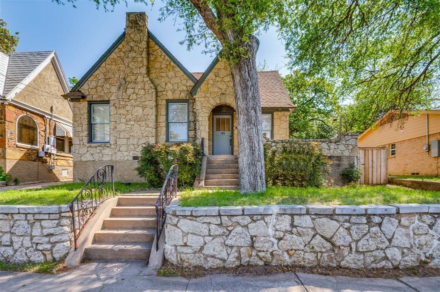 Rare find. Renovated, 3 bedroom, 2 bath, historic stone home directly across from the  Lake Cliff Park and just minutes from the vibrant Bishop Arts District. This stunning home perfectly blends historic Oak Cliff charm with all the modern updates today's buyers want. This open floorplan features  a show stopper kitchen. You'll enjoy cooking for guests on this designer Cafe style range. A beautiful white refrigerator, and custom cabinetry  complete the package.   The exterior makes a lasting impression with it's authentic Austin Stone. Within the last six months more than $40,000 in upgrades have been added including, new plumbing, a wood fence, foundation work, roof  and a drainage system. The HVAC system is less than 6 years old and the hot water heater less than 2 years old.

The living spaces are move-in ready, featuring a dedicated  office (or third bedroom) with a custom shiplap ceiling and a stylish barn door leading to the primary bathroom. Storage is a breeze with built-in shelving that stays with the home. Out back, you'll find a versatile, fully insulated shed equipped with its own heating and cooling unit and a newer roof. The shed is an ideal setup for an artist studio or home gym.