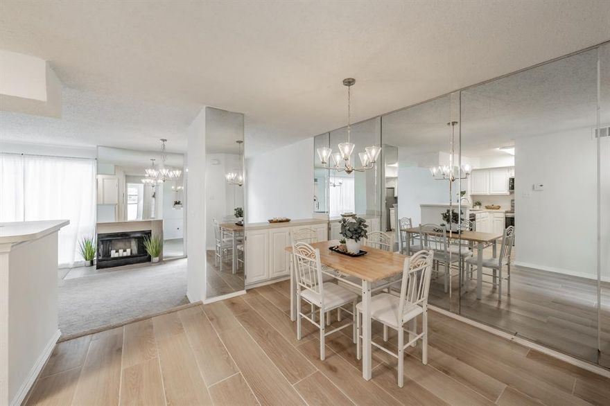 Darling one bedroom condo completely renovated.  Light filled, bright and tons of upgrades!  Improvements include all new: Kitchen appliances - range, dishwasher, microwave, Gorgeous wood-look tile, HVAC system, Carpet, Decorative light fixtures, Door hardware, Freshly painted walls & cabinets, New bath vanity & shower tile, Sliding doors. Move-in and relax!  All the work has been done.  Conveniently located minutes from DFW airport. *** Seller is paying 2 years of the HOA Common Area Maintenance Fee ($3,360).