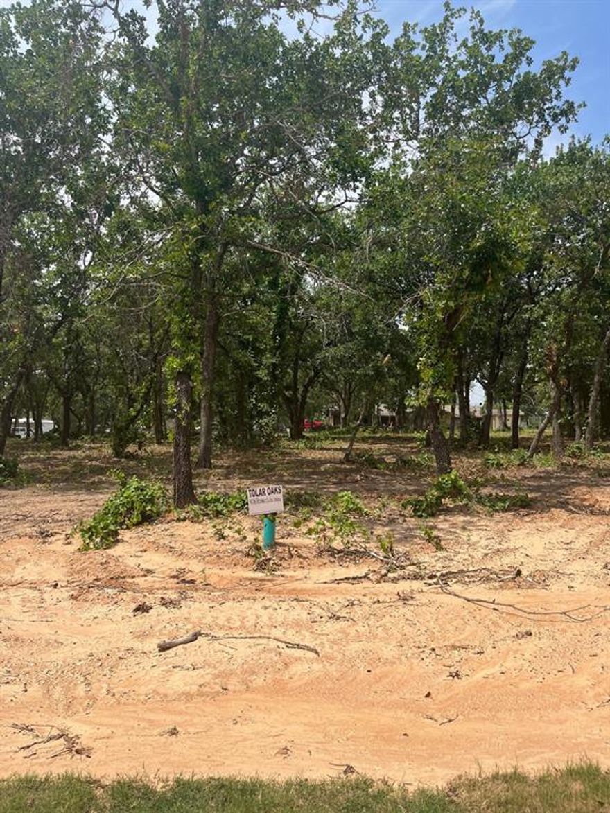 No HOA. Beautiful Treed Lots with Concrete streets and curbs. Underground utilities. City water and sewer. Tolar ISD.  Come see this great new community and choose your lot before they are all gone. If you do not have a builder we can provide one for you.