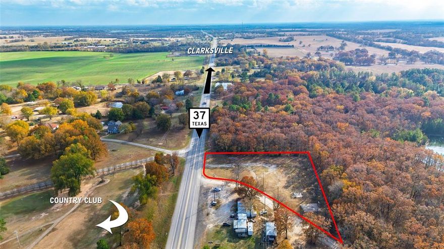 Prime commercial opportunity along State Highway 37! This versatile acreage offers excellent highway 
frontage and high visibility for business, retail, service, or mixed-use development. Located just minutes 
from downtown Clarksville, the property provides easy access for customers, commercial traffic, and 
future expansion. With close proximity to town amenities and major routes, this site offers convenience for
 customers and efficient access for equipment or deliveries. The land features all on-site utilities, flat 
usable terrain, and flexible layout options—ideal for a storefront, warehouse, small business operation, or 
investment hold. Buyer to verify zoning and permitted uses