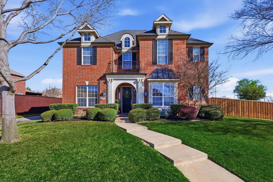 Beautiful design Landstar home on large corner lot in highly sought Lone Star Ranch! Resort amenities: tiered pools, water slide, fitness, lakes, playgrounds, parks, trails & dog park. Walk to all grades. Minutes from 121 & Dallas Tollway with 30+ companies headquartered, including Toyota. This light & bright home features large eat in kitchen, SS appliances, granite counters, open living area, builtins, soaring ceilings & oversized 3 car garage. Principal bedroom & study on 1st level & 3 bedrooms up plus game room, bar & media room. Perfect for entertaining! Close to shopping, dining, entertainment, Dallas Cowboys Star & 5 billion dollar mile. Hail resistant roof, board on board cedar fence, Trane AC units & solar screens.