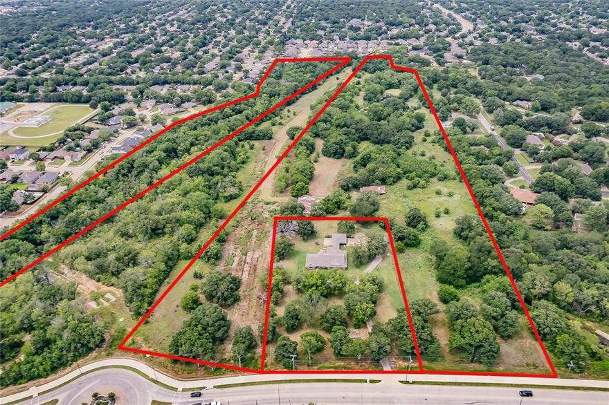 The Sellers own three tracts of land totaling 23.79 acres more or less.  Tract A is 4.93 acres adjacent to the walking park;  Tract B is open land to the north of the homestead comprised of 17.44 acres.  Tracts A & B are for sale together for $1,200,000.  Tract C is the homestead, 1.42 acres and includes improved property.  Tracts A, B and C collectively may be purchased for $1,900,000.
Buy prime real estate right here in Arlington. Land is centrally located to major shopping, schools, dining, and entertainment venues. This land is waiting for your vision and dreams. Develop a subdivision, become a rancher, build several homes and bring all the relatives to live and create your own private estate, the possibilities are endless on these tracts of versatile land.