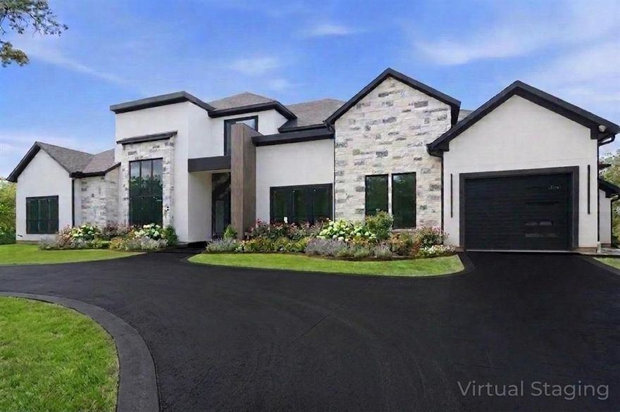 LOCATION. LAKE VIEWS. NATURE PRESERVE. Welcome to 2800 N Kimball, where architectural brilliance meets natural serenity on 2.69 lush acres with breathtaking Grapevine Lake & full access to nature preserve. Over 13,000 Sq Ft under roof this masterpiece showcases 3 and a half levels of unparalleled luxury. An elevator provides seamless access to all three levels.
Enter through a grand 10-foot iron and glass pivot door into 26-ft soaring ceilings. The great room boasts a stunning 16-foot bookmatched blue diamond wall with linear fireplace and custom marble accents. Folding glass doors reveal a resort-style oasis with treetop-level infinity edge pool, custom spa with outdoor screens, & interconnected climate control throughout. The culinary kitchen features a waterfall marble island, 48-in Wolf range, Sub-Zero refrigerator, and Wolf coffee maker, and adjacent scullery with professional appliances. The dining room captivates with a glass-encased wine wall beneath 26-ft ceilings, while the sophisticated study displays bookmatched features and black fluted wood accents. 
The luxurious primary suite offers 12-ft tray ceilings, 48-inch gas fireplace, and spa-inspired ensuite with RARE Brazilian blue agate wall, Hollywood soaking tub, herringbone glass tile & cathedral ceiling. Two custom closets include a reinforced vault room & full laundry suite. A relaxation room with coffee bar opens to private pool cabana.
First level presents five ensuite bedrooms. The lower level features entertainment sanctuary with wet bar, ensuite bedroom, flex room, and nine-car collector's garage. Upper level boasts game room, media room, covered balcony with Lake Grapevine views, and turfed rooftop with epic panoramic vistas stretching to the horizon. NO HOA. Carroll ISD. Estimated completion late Spring of 2026. 1-2 min. drive to boat ramp & 10 min drive to DFW airport. For the horse hobbyist, an Equestrian Barn suitable for up to 4 horses awaits you. Hiking trails from barn to the lake.