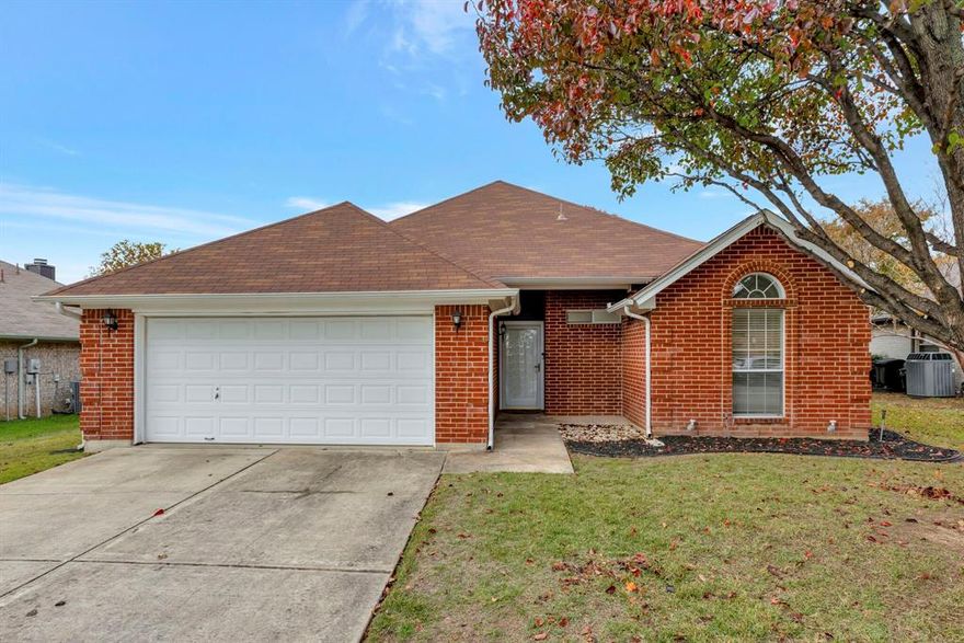 Adorable home in quiet Rhome, TX.  Wide open floor plan with large living area with a cozy raised hearth fire place.  Easily mount your big screen TV o the large entertainment equipment wall wired for tv.  2 carpeted bedrooms and one with laminate flooring connected to the hallway and living room. Well appointed kitchen with lots of windows and attached dining area.  Ample size bedrooms are split from the master and close to the hall bath.  High ceilings provide a spacious feel throughout the house.  Walk out to the covered back patio and view the grassy and shaded back yard with room to roam.  Store your extras in the great storage shed.  Convenient to highways for commutes and just getting around.  Northwest ISD.  You will want to see this. MULTIPLE OFFERS. Please submit best and final offers by Monday 12.11.23 at 5:00 PM.