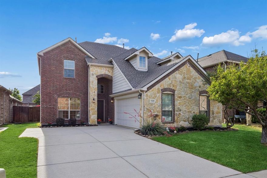 Charming and spacious brick and stone home facing east in the desirable Reserve at Westridge, showcasing exceptional care and thoughtful design throughout. This 4-bedroom, 3.5-bath residence features engineered hardwood floors, a formal dining room, and a spacious living area anchored by a wood-burning fireplace. The open-concept layout is enhanced by vaulted ceilings and a striking wall of windows that fills the home with natural light. The island kitchen is well-appointed with granite countertops, abundant cabinetry, and stainless-steel appliances. The private primary suite on the main level is generously sized and provides a relaxing retreat. Upstairs, a versatile game room overlooks the main living space and is complemented by three additional bedrooms, including a private guest suite with attached bath. Step outside and experience what truly sets this home apart— a beautifully designed backyard retreat featuring a custom pool with waterfall, pergola, and expansive decking, ideal for both relaxing and entertaining. Mature landscaping includes established trees, perennials, and a fruit-producing peach tree. Residents of the highly sought-after Reserve at Westridge enjoy resort-style amenities including a water park with multiple pools, slides, and splash areas, as well as playgrounds, clubhouse, walking trails, basketball courts, and a catch-and-release pond, all within highly rated Frisco ISD. An assumable FHA loan at 2.625% offers a rare financing opportunity. Buyer to cover difference between mortgage balance and equity. Recent updates include roof, dishwasher, sod, and interior paint (April 2026). Don’t miss this beauty! Seller is subject to a leaseback.