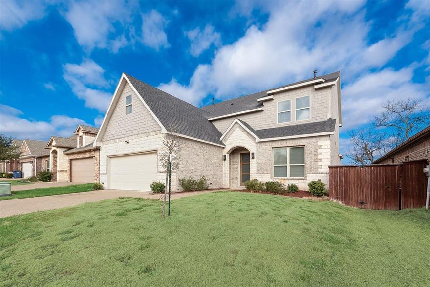 Welcome home to this stunning custom-built residence in the heart of Ennis, located within a quiet gated community. Built in 2021, this beautiful home offers a spacious open-concept design with soaring ceilings, 5 bedrooms, 4 full bathrooms. and a large game room-perfect for entertaining or relaxing with family. The luxurious primary suite features double sinks, a separate walk-in shower, and a spacious walk-in closet. The chef's kitchen is designed to impress with a large island for cooking and gathering, stainless steel appliances, and gorgeous cabinetry accented with decorative glass details. Step outside to enjoy a generously sized backyard, offering plenty of space for outdoor living and entertaining. Don't miss the opportunity to own this exceptional home combining modern design, comfort, and functionally in a desirable gated community in Ennis! No survey buyer to purchase one. Please leave shoes outside on inclement weather. 
Buyer and buyer agent to verify all information herein.