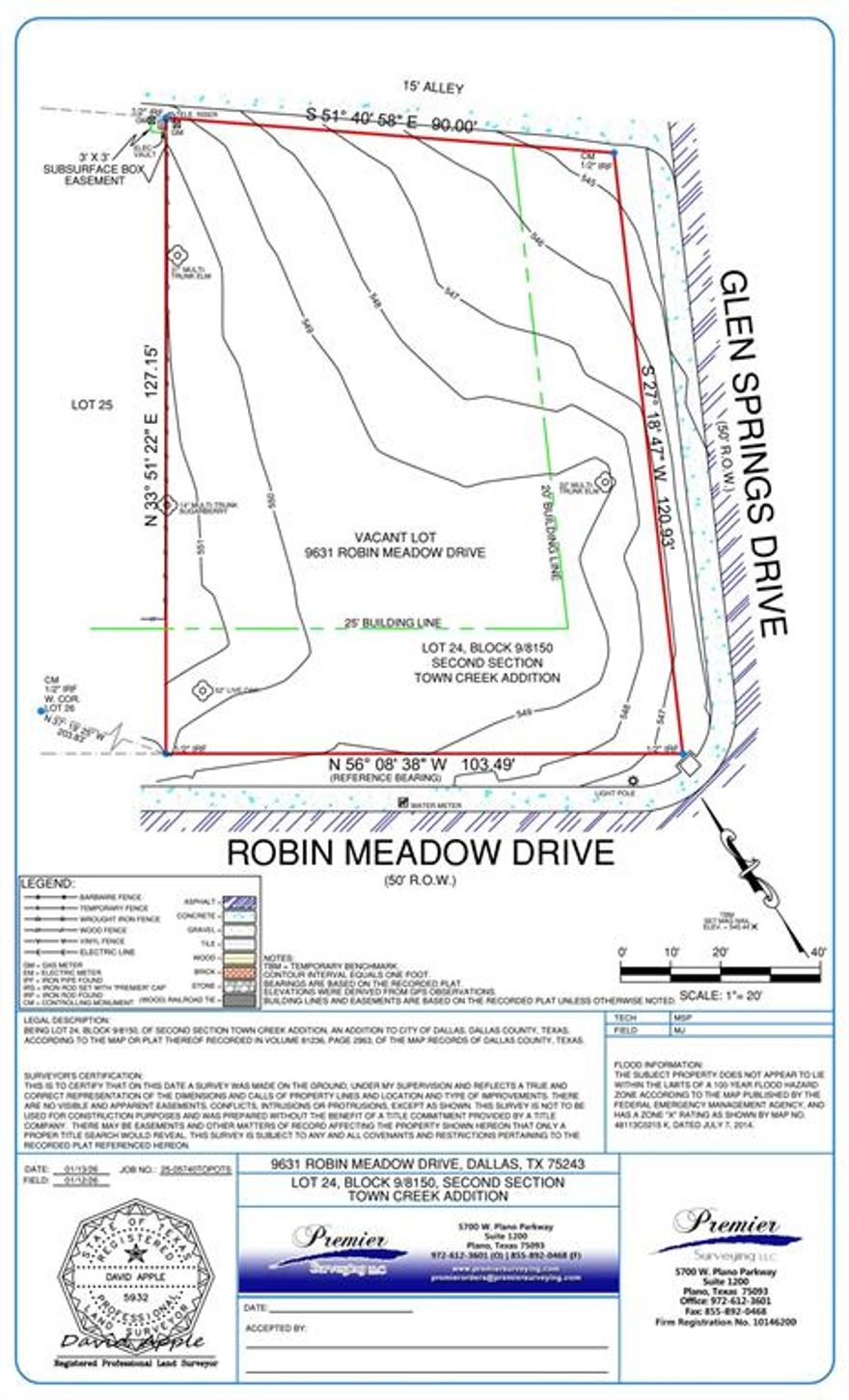 Oversized 127' x 104' lot in desirable Richardson ISD, cleared and ready to build! Topography survey and soil reports available—move quickly from purchase to construction. Prime location near major highways, shopping, and Lake Highlands High School. (Mid Century Modern house plan available as well)