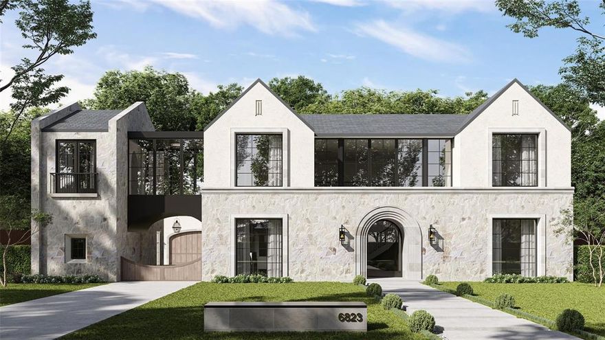 Situated in Preston Hollow, 6823 Norway Rd. is a custom luxury home by M&E Development, reflecting refined craftsmanship and enduring design. Blending timeless architecture with thoughtful modern living, this residence showcases balanced proportions and elevated finishes throughout. A striking limestone façade with graceful arches creates an elegant street presence. Inside, a dramatic two-story foyer with marble floors and an elegant staircase welcomes you into light-filled interiors designed for both everyday comfort and upscale entertaining. The main living area features vaulted, beam-accented ceilings and a statement fireplace, flowing effortlessly into the chef’s kitchen equipped with premium appliances, custom cabinetry, a scullery and a well-appointed butler’s pantry. The first-floor primary suite offers a private retreat with serene backyard views, a spa-inspired marble bath, and an expansive custom walk-in closet. A flexible downstairs room with a full bath provides versatility for a guest suite, office, or home gym. Upstairs, three en-suite bedrooms are complemented by a study nook and a generous game room, offering functional living for all stages of life. Outdoor living is enhanced by a covered loggia and summer kitchen, ideal for entertaining or quiet evenings at home. Additional highlights include a gated motor court, porte-cochère, and two garages, delivering both privacy and convenience.