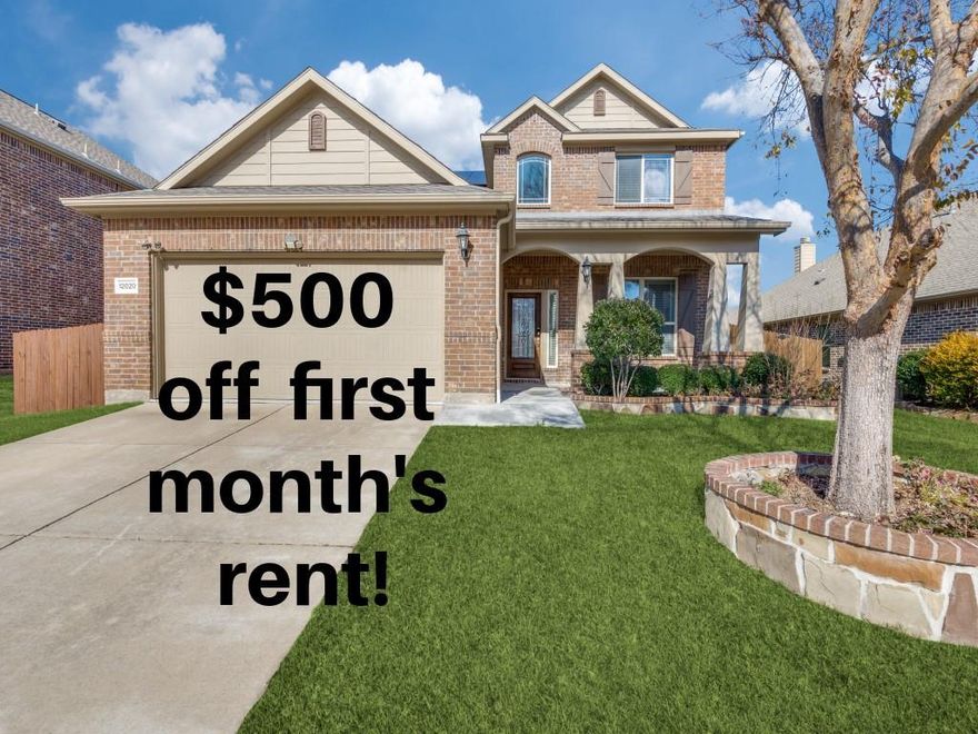 Clean and Move-in ready! Solar panels and refrigerator included to offset your monthly expenses. Beautiful home built in 2014 in Prosper ISD very close to schools and shopping and includes solar panels, water softener, and a reverse osmosis filter. 
Open and flexible floor plan with an oversized covered back patio and large back yard with raised gardening beds, fire pit, and dog-run. Other features include great natural light, high ceilings, granite countertops, gas cooktop, wood floors, gas log fireplace, ceiling fans in every bedroom, and built-in storage in the garage with epoxy floors. Downstairs is the family room, primary suite, kitchen, dining, powder bathroom, laundry room, and designated office. Upstairs is the game room, 3 large bedrooms, 2 full bathrooms, and the media room. Both the downstairs office and upstairs media room are great flex-spaces that could be a 5th bedroom, den, workout room, nursery, sewing room, home-school room, or anything else you may want. This home is in great condition and ready for a new tenant to enjoy.