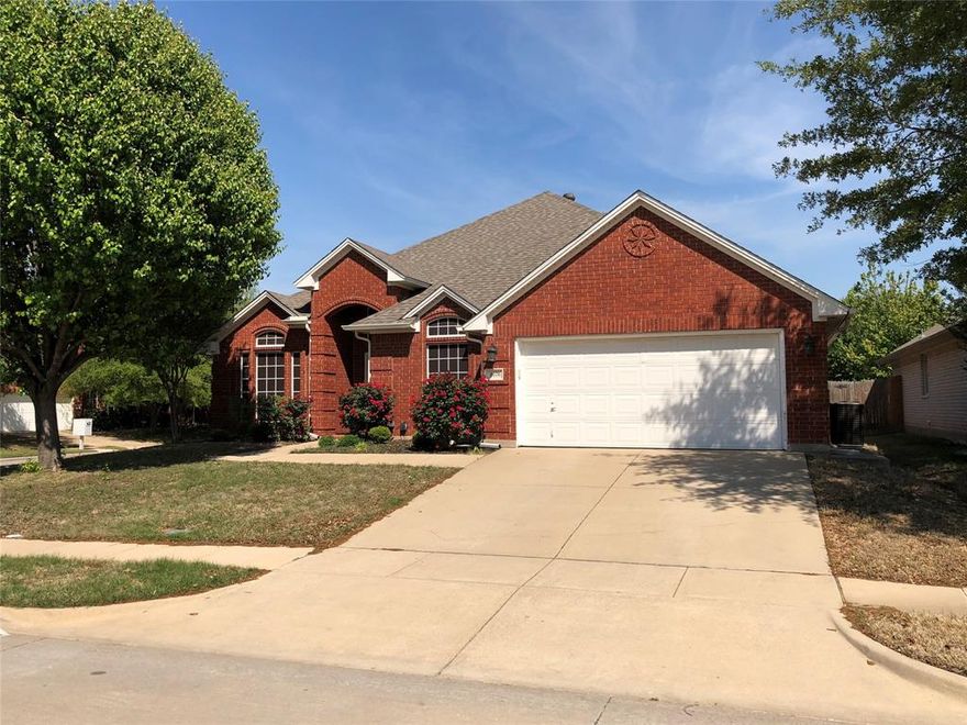 FABULOUS DR Horton 5 bedroom, 3 full bath home with in-ground pool and ENORMOUS covered back patio. Beautiful bamboo wood floors throughout home with tile in all wet areas.  All rooms down except for 5th bedroom up with enormous closet and full bath. 5th bedroom wired for sound and can double as media room. Great yard with lots of play space. Large kitchen with stainless appliances and granite overlooks family room and breakfast area with views of backyard and pool. Kitchen refrigerator, washer and dryer to stay with home. Great, functional floor plan. Close to highways, shopping, parks, Joe Pool Lake. Home warranty in place for maintenance. LANDLORD TO MAINTAIN POOL.