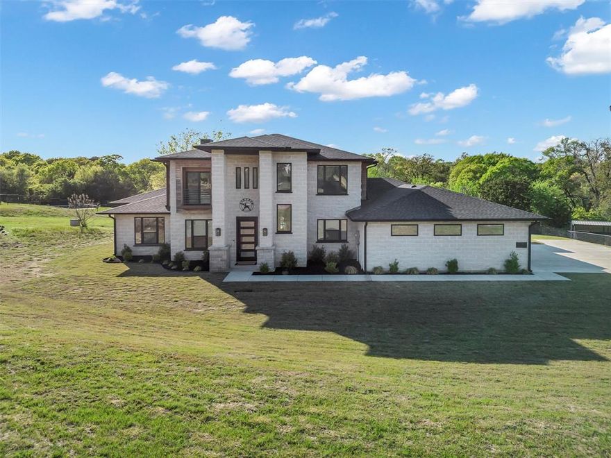 Welcome home! You will not be disappointed as you approach this 2 ACRE ESTATE nestled in the beautiful GATED COMMUNITY OF HIDDEN SPRINGS RANCH, that is ready for your HORSES or other FARM ANIMALS designed by Modern R Homes. As you open the front door you will be greeted with a spectacular view of the pool and numerous trees. The kitchen is truly the heart of this home, 8 foot island, high end appliances, butler’s pantry and oversized walk in pantry. The dining area overlooks the pool with water features and beautiful sunsets. The primary bedroom has great views of the pool and your farm animals with French doors that lead to your personal oasis, it also features his and hers walk in closets and access to the laundry room. The primary bathroom is a dream, the shower has double entrances, built in bench and high windows to let in natural light. There are two other bedrooms with jack and Jill bathroom located downstairs but opposite the primary bedroom. All bedrooms have walk in closets and plenty of storage in the bathrooms. Once you walk upstairs you will find two more bedrooms with full bathroom and the GAME OR MEDIA room. There is also a temperature controlled storage room that leads to the attic. As you head outside you will find an outdoor kitchen, ceiling fans and that incredible view! This property is COMPLETELY FENCED with access to the LOAFING SHED, FEED and TACK room from the backyard. Located at the End of a Cul De Sac, with only one neighbor, this house has something for everyone in the family. **CONTACT LISTING AGENT FOR MORE INFORMATION ABOUT THE POSSIBILITY OF 2 ADDITIONAL ACRES**This home is in PEASTER ISD and minutes from town! The home is built with cement blocks, ask for more details