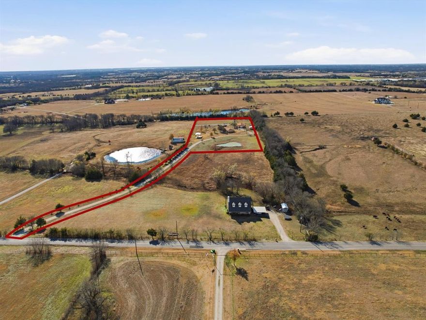 Fantastic investment opportunity in a fast-growing area of Collin County! This 4.3-acre tract is near a future planned thoroughfare per Collin County’s long-range plans, offering strong long-term potential for investment or land-hold. The property features a long private driveway leading to a tucked-away 2,105 sq ft home with all utilities; the home requires significant repairs or may need to be torn down, and its value is not considered in the pricing. Plenty of space to build your dream homestead. Additional features include a pond, a large, fenced area ideal for animals, a 728 sq ft barn, and a 1,200 sq ft shop with electric. Perfect for buyers seeking acreage with future upside in a high-growth area and in Blue Ridge ISD. Buyer to verify thoroughfare timelines and future use with Collin County.