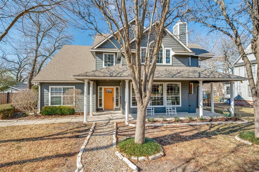 Located a few blocks away from the charm of the Van Alstyne downtown historical district, this home provides walking distance to boutiques, restaurants, concerts, Farmer's Market and buzzing local activities all year long. With a combination of freshly updated exteriors, a well laid out floorplan and backyard just waiting to entertain, this home has it all! The covered front porch and mature shade trees and landscaping offer curb appeal and charm. The entry way feels open and light as it presents the truest form of open concept living. Soaring ceilings, natural lighting and connection to all of the main gathering spaces make this living space both functional and visually appealing. The dining nook is conveniently located off of the kitchen and living space for entertaining and gathering. The kitchen has a butcher block island for meal prep space and additional storage. There is ample cabinet and counter space for all of your culinary needs, as well as a walk in pantry for convenience and organization. There is a flex space downstairs to be used as a study, workout space or guests, as well as a media or game room upstairs. Primary bedroom offers French doors opening up to the covered patio with views of the huge backyard and shaded patio space. Upstairs are two bedrooms, full bath and shiplap flex space -perfect for additional bedroom or gameroom. The backyard has additional storage bldg. This backyard and patio are perfect for entertaining or just relaxing on your backporch. The iron gate opens to concrete entry leading to back facing garage for your privacy and security. Home interior has been updated with new carpet downstairs and freshly painted. Bring your golf cart and enjoy the convenience and enjoyment of being a short drive or walk away from all of the charm small town living has to offer! Located in the coveted Van Alsytne ISD school district.