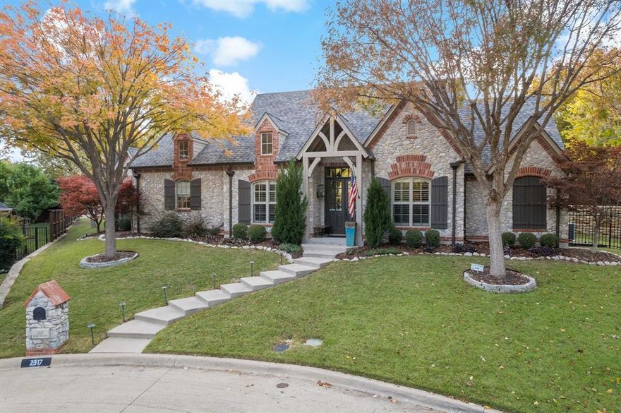 Discover unparalleled luxury and modern elegance, with over 350k of upgrades since 2022, in this rare custom Paul Billingsly built one story home, perfectly positioned on an elevated .3 acre culdesac lot in the heart of McKinney's prestigious Eldorado area. Effortless blend of indoor outdoor living with Open Floorplan, Private Backyard Oasis with Pool, Spa, Outdoor Kitchen, Travertine Decking, Putting Green, Screened in Porch! This exceptional 4 Bedroom 3 Car Garage home seamlessly blends sophisticated design and comfort.  Kitchen and ALL Bathrooms completely Updated since 2022.  Open, light filled floorplan, handscraped hardwood floors, designer finishes throughout.  Luxury Gourmet kitchen is a Chef's dream, showcasing imported European cabinetry, Quartzite Counters, Oversized Island, Designer Tile Backsplash, Miele Appliances Speed Oven, Convection Oven, Built In Refrigerator, Dishwasher, Bosch Induction Cooktop and Plumbed for Gas with Commercial Grade Vent, Wine Refrigerator, Stainless Fixtures. Kitchen and open living area feature custom fireplace surround, gas logs and the perfect space to entertain with views to the backyard pool, patio and putting green! Primary Suite with serene backyard views, Spa Inspired Bathroom with dual vanities, quartzite counters, extended walk in shower, soaking tub, custom closet with built ins. Generously sized Secondary bedrooms are complemented by large walk in closets, updated bathrooms with dual sinks, Quartzite counters oversized walk in showers.  Separate Study and Formal Dining Areas at Entry. Large Utility Room with Quartzite Counters, Built in cabinets, sink and separate storage closet. Enclosed Porch with heaters and sliding doors open to your gorgeous backyard views! Oversized 3 car garage, epoxy floors, EV Charger, Workbench, whole house generator, piered slab foundation. Convenient access to 75, 121, downtown McKinney, Golf, Entertainment Districts.  Zoned for award winning Valley Creek Elementary in McKinney ISD.