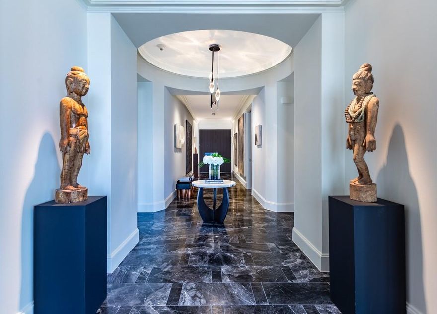 Incredible RENOVATED & reconfigured Ritz-Carlton one-of-a-kind contemporary Sub-Penthouse has 2 Bedrooms, 2.1 Baths, Media Room, 2 Fireplaces, 10' ceilings, marble, stone & hardwood floors, Lutron Smart Home System, 3 parking spaces & 3 Balconies for 180 degree views. Enter through double doors to a 40 ft long Grand Gallery Foyer with a rotunda & Eros Grey marble floors, perfect for the art lover-collector, which is flanked by the Kitchen, Guest Wing & Primary Suite. The Foyer leads to the expansive open Living-Dining-Kitchen areas overlooking 2 balconies. The Living Room boasts a brass & metal fireplace by DiGario Metalworks & a custom halo light fixture. The Dining Room can accomodate even the largest table & chairs as well as buffet & china cabinet. The Eggersmann Kitchen includes Gagganeau appliances, 2 sinks, Eros Grey Marble counters & backsplash, custom cabinetry & a brass Fireplace in the attached Keeping Room-Den. The huge Master Suite boasts a marble Bath with jetted garden tub, separate shower, dual vanities, 2 water closets, custom rift-cut oak cabinetry, make-up vanity & a celebrity-sized Eggersmann Closet. A large Media Room provides another private living space. The Guest Suite has an ensuite quartz bath & large walk-in closet. Enjoy 5-Star Ritz-Carlton Hotel Amenities including 24 hr Concierge & Valet, Room Service, Bellman, 12,000 sq ft full-service Ritz-Carlton Spa, private Fitness Center, Resort-style Pool, Pet Park, Zagat #1 rated Fearing's Restaurant & Rattlesnake Bar, as well as the al fresco Live Oak Bar with live music on weekends. The most prestigious address in fashionable Uptown. The most walkable neighborhood in Dallas, near The Crescent, Klyde Warren Park, American Airlines Center, Victory Park, the Design District, CBD, the largest contiguous urban Arts District in the U.S. & myriads of restaurants, shops & entertainment venues. Close to the juncture of five highways providing a fast commute in any direction.