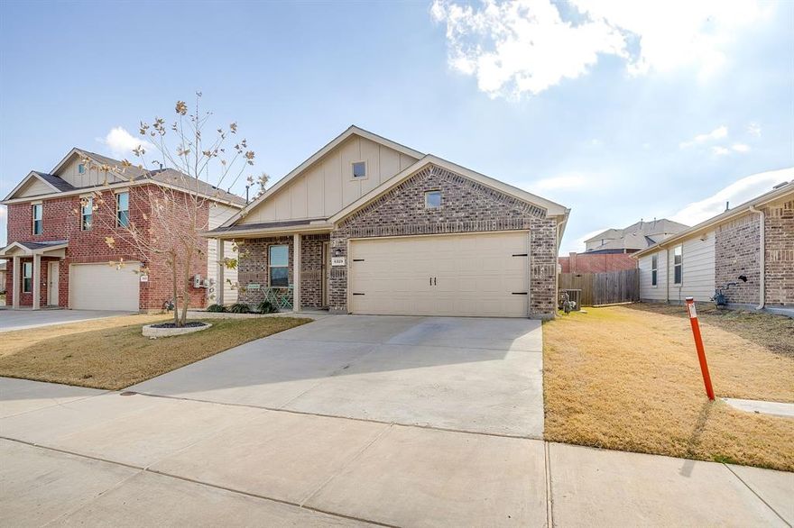 Welcome home to 6329 Becker Ave in Fort Worth, a thoughtfully designed 2022-built, single-story home that blends modern finishes with everyday comfort.
This 3-bedroom, 2-bath residence offers a bright, open-concept layout with tile flooring throughout, providing a clean, cohesive look and easy maintenance. The kitchen anchors the living space with quartz countertops, sleek cabinetry, and a functional layout that opens seamlessly to the dining and living areas—ideal for both entertaining and daily living.
Step outside to enjoy the inviting covered front porch, perfect for morning coffee or evening relaxation. Out back, you’ll find an oversized backyard with plenty of room for play, pets, gardening, or future outdoor living upgrades. The sellers also extended the back patio!
The primary suite is well-appointed with a spacious layout and private bath, while the secondary bedrooms offer flexibility for guests, a home office, or growing needs. With its newer construction, modern finishes, and generous outdoor space, this home delivers exceptional value and comfort in today’s market. A move-in-ready opportunity you won’t want to miss—schedule your showing and see the potential for yourself.