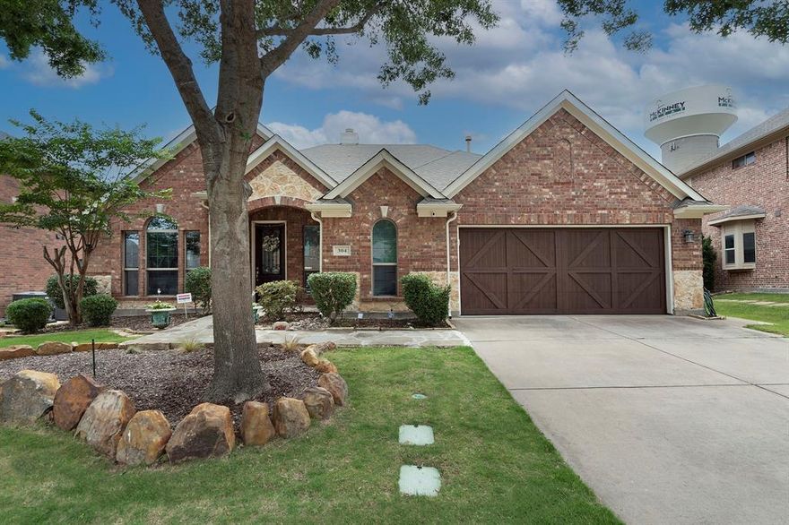 Wonderful 1-story floor plan, convenient location, beautifully landscaped! Sought after Mckinney schools. Office with walk-in closet can be used as 4th bedroom. Kitchen features huge island, breakfast bar, granite counters, 42 in. cabinets, breakfast room. Family room has gas fireplace and ceiling fan. Pergola-covered extended patio and roll-down shades; sidewalk leads around to driveway. Large master bedroom and bath with separate sinks, glass shower, garden tub and large closet. Formal living and dining rooms. All bedrooms have walk-in closets and ceiling fans. Extra-large storage area or workshop (8 x 9) in garage. Sprinkler system, exterior spotlights, floored attic.
Agent to verify all information.