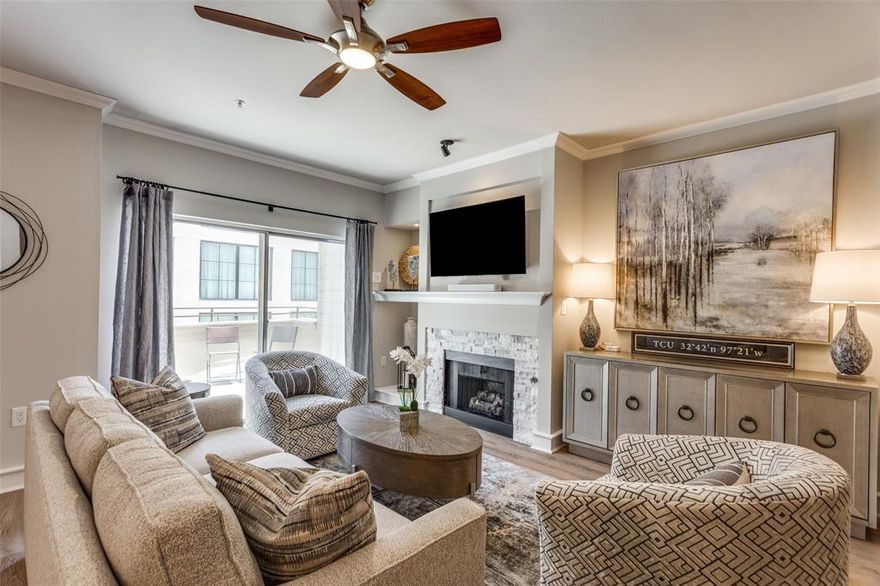 Walking distance to Forth Worth Stock Show and Dickie's Arena!

Welcome to this beautifully updated furnished 2-bedroom, 2.5-bath condo located in the heart of Fort Worth’s coveted Cultural District. Featuring an open floorplan with versatile space perfect for a home office or sitting area, this home blends comfort and functionality with modern style.

Each spacious bedroom includes a private en-suite bath and large walk-in closet, offering comfort and privacy for both residents and guests. Recent updates include new solid surface flooring throughout, fresh paint, stylish lighting fixtures, and more—ready for you to move in and enjoy.

Step outside to your own private balcony, ideal for morning coffee or evening relaxation. This condo makes an excellent primary residence, second home, or just a place to stay while attending the Fort Worth Stock Show or attending other venues at Dickie's Arena or downtown Fort Worth.

Enjoy a true lock-and-leave lifestyle in this well-maintained, 40-unit community spread across two buildings.

Just a short walk to the Canyon Ranch Spa, Dickies Arena, the Kimbell Art Museum, and upscale dining options like Paris 7th and The Chumley House, this location offers unmatched convenience and cultural appeal.

Additional Features:
    •    All solid surface flooring (no carpet)
    •    Gas fireplace
    •    HOA includes water, trash, gas for fireplace, and building maintenance
   
Don’t miss the opportunity to live in one of Fort Worth’s most vibrant and walkable neighborhoods!