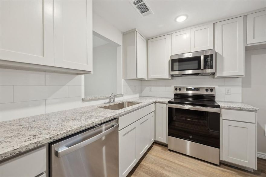 !Completely rebuilt from the studs! This 2BR, 2BA North Dallas condo lives like new with luxury vinyl plank floors, granite counters, stainless appliances, and 42inch cabinets. Spa-inspired primary bath with rainfall shower. Enjoy your private enclosed patio plus reserved underground parking. Gated community with pool & clubhouse, all minutes from the DNT, Addison dining, and upscale shopping. Move right in and love where you live!