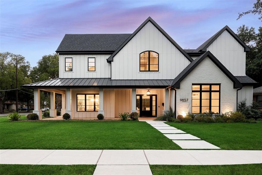 Completed by Conifer Homes in 2022, this Midway Hollow modern farmhouse is set on an expansive 100 ft wide corner lot. As you enter the home, the impressive 2-story foyer welcomes you into an entertainer's open-concept great room with wood-burning fireplace and wet bar, open to the kitchen. The designer kitchen features premium Quartzite countertops, a built-in refrigerator, and an attached service pantry complete with a secondary sink. The main floor also offers a luxurious primary suite  and a study. The second floor features a game room, and three bedroom suites, each with their own private bathroom. This home is designed with detailed craftsmanship including wide plank hardwoods, JELD WEN wood-clad windows, Lutron lighting, foam insulation, 19 Seer HVAC, and a tankless hot water heater. Located on a peaceful, tree-lined street, this home is move-in ready with quick access to dining and shopping.