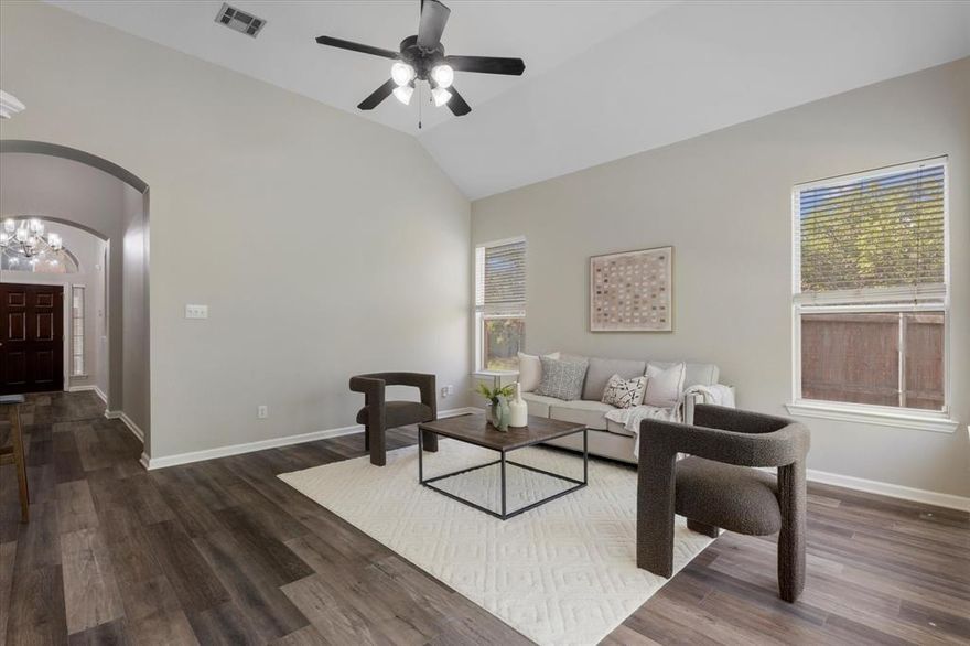 Last Chance to present your OFFER – Motivated Seller! Nestled at the end of a quiet cul-de-sac in the prestigious Grand Traditions of Stonebridge Ranch, this beautifully maintained 3-bed, 2-bath home delivers comfort, style, and convenience within award-winning McKinney ISD. A welcoming foyer opens to rich wood flooring, soaring ceilings, and walls of windows that flood the home with natural light. The elegant formal dining room sets the stage for memorable gatherings, while the spacious living room with a striking fireplace offers the perfect retreat. The kitchen boasts natural wood cabinetry, a center island, breakfast bar, and sunny breakfast nook—designed for both casual living and entertaining. The split-bedroom layout ensures privacy in the serene primary suite, complete with dual vanities, a spa-like garden tub, separate shower, and two generous walk-in closets. Two additional bedrooms share a well-appointed full bath. Step outside to your private backyard oasis with an open patio and fenced yard, ideal for relaxing evenings, entertaining, or play. As a resident of Stonebridge Ranch, you’ll enjoy a resort-style lifestyle with world-class amenities including a beach-style pool, aquatic center, tennis and pickleball courts, sports fields, playgrounds, and miles of scenic walking and biking trails. Ideally located just minutes from premier shopping, dining, and entertainment, this home offers the perfect balance of peaceful suburban living and modern convenience. Don’t miss your chance to be part of one of McKinney’s most vibrant and desirable communities!