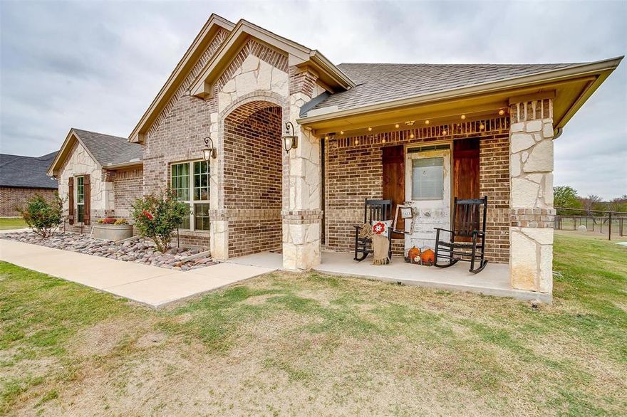 Don't miss out on this hard to find home located in Brock ISD! Many upgrades and amenites you won't find in other homes such as a SHOP, a POOL, and versitle floor plan. The wonderful layout boasts split bedrooms, oversized entry and living area with wood floors, open floor plan, generous sized laundry room and a fourth bedroom that is big enough to  be a flex room or gameroom. The master bedroom is very large, generous sized master closet and walk in shower. The GORGEOUS pool is huge and has upgraded pebble finish, a cocktail table and bench. Enjoy cool evening by the custom built firepit. Need extra RV or vehicle parking? You will love the 36 x 24 shop with electricity! The extra tall door allows for boat or rv parking. The back yard is fenced, cross fenced, and has a dog run. This home is located on a spacious 1-acre lot with a huge backyard and no HOA. COOP water and outside the city limits for reasonable taxes!