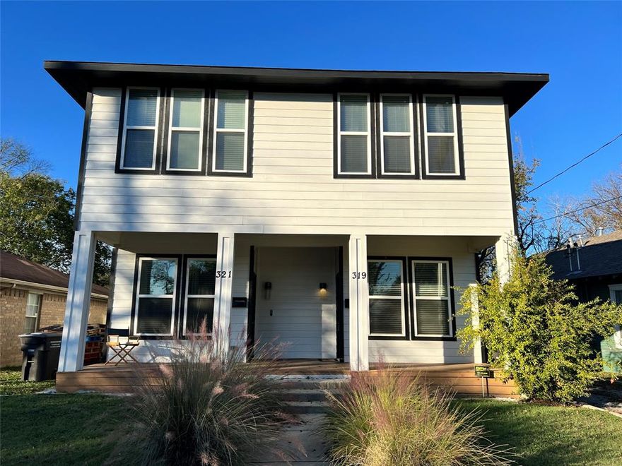 ***STR or Airbnb OK***Watch full video tour on YouTube!*** Newer construction half duplex unit. Lots of windows, very open with tons of natural light! Genuine hardwood floors throughout first floor.  Open and modern feel with tall ceilings... First floor includes Living, Dining area, powder bath down, separate utility room with window, drop zone at rear entry. Slab granite counters in kitchen, crisp white beveled subway tile, stainless appliances, with white cabinets and a large pantry. All bedrooms are up with gracious Primary Suite and nice jack-n-jill arrangement for bedrooms 2 & 3. Bedroom 3 is on the smaller side, but makes a great small guest room, child's room, exercise, or office.  Primary Suite features 2 sinks with quartz counters, large shower, and walk-in shower.  Small enclosed rear yard with covered porch.