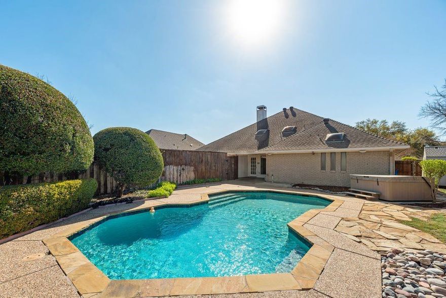 Well-maintained 4-bedroom, 3-bath home in a sought-after established Plano neighborhood with mature trees and landscaping. The flexible floor plan provides multiple living and dining spaces that easily adapt to modern lifestyles—whether working from home, hosting gatherings, or creating comfortable areas for family time. Large windows bring in natural light and offer views of the beautifully landscaped yard. The backyard is a private retreat featuring a swimming pool and separate hot tub, surrounded by established greenery, designed for both relaxation and fun. A whole-home generator provides added reliability and peace of mind. Conveniently located within highly regarded Plano ISD and just minutes from parks, playgrounds, shopping, dining, and major commuter routes, this home offers the space, location, and neighborhood environment many families look for when putting down roots.