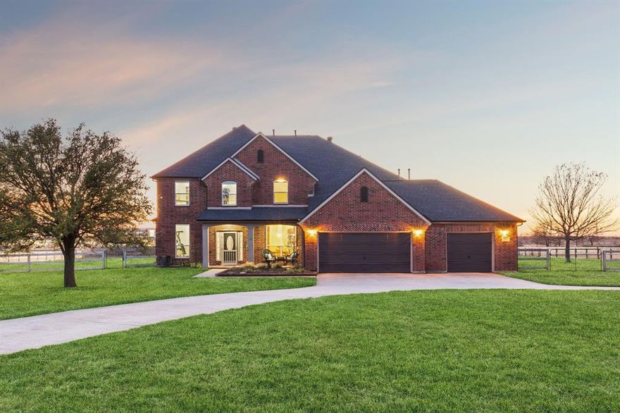 Gorgeous 1.3-acre estate with an extended outdoor living area and pool situated in the heart of Celina’s thriving new development! Bright, open floor plan with abundant natural light and stunning backyard views. Spacious family room flows into the kitchen with breakfast bar, 6-burner gas cooktop, and oven with broiler—perfect for entertaining and great every day living. Located on a cul-de-sac, this upgraded home features a 3-car garage, swing driveway, fenced backyard, front porch, office, game room, and media room. Private primary suite includes a jetted tub, dual sinks, and oversized tile shower. Step outside to your dream outdoor living space: large covered patio, beautiful pool with stonework, extended decking, fire-pit, and incredible sunset views. Expansive garden has produced tomatoes, peppers, rosemary, cucumbers, okra, watermelons, pumpkins, and cut flowers. Prime location just minutes from Lowe’s, upcoming Costco, new restaurants, and retail—all within 3 miles. Zoned to highly rated Celina ISD schools.