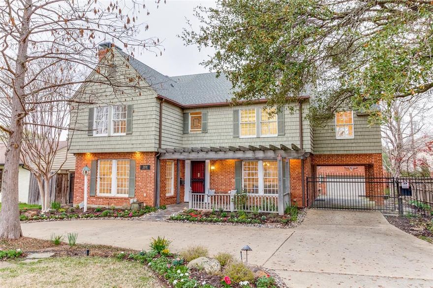 Fondly known as the Birdhouse, this traditional University Park home is move-in ready. Both the interior and exterior spaces are perfect for everyday living and entertaining, and there is the added bonus of a detached guest house. Home amenities include wood floors, split formals, a chef's kitchen with island and abundant storage, a breakfast room, spacious bedrooms, family room, game room, and a private study off the primary bedroom. The primary bathroom offers a jetted tub, separate shower, dual vanities, and a generous walk-in closet. Outside, an expansive pergola-covered patio with ceiling fans welcomes you to the landscaped backyard with room for a pool. The private guest house (approx 830 sq.ft.) boasts a downstairs bedroom (14x12) plus full bath while upstairs there is an efficiency with a bedroom (14x17), full bath, plus kitchenette. Ample room for parking with a two-car detached garage, gated porte cochere, and circular driveway.