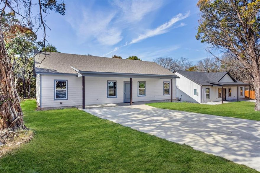 Beautiful and cozy brand new construction home completed in 2025 located in the sought after community of Fishermans Paradise in Rio Vista, Tx! Enjoy casting a line? Enjoy great fishing and quick access to Ham Creek and the Brazos River from your brand new home. Want to cook out and relax? Wander over to Ham Creek Park where you can launch the boat onto the Brazos River and the mouth of Ham Creek! This home and community offer a wonderful rural and laid back lifestyle. The home details: 3 bedroom, 2 bath, 1500 square feet, and located on a very private cul de sac. Inside you will find a wide open floor plan with wonderful features. Large and open living room featuring vinyl wood flooring, ceiling fan, double pane vinyl windows, and high ceilings. Very functional kitchen with quartz countertops, super size kitchen island, ample cabinets, walk in pantry, and new appliances. Cooktop stove, dishwasher, and built in microwave. Breakfast area located just off the kitchen perfect for the family dinners. Separate full size utility room with washer and dryer connections and back door access to back yard. Large primary bedroom with a full size roomy walk in closet. Primary bathroom is to die for! Double sinks, exquisite garden soaking tub, separate oversized walk in shower, quartz countertops, and elegant cabinets. Bedrooms 2 and 3 are large and offer walk in closets with a convenient 2nd bathroom between bedrooms 2 and 3. How about the outside of this home! Sod, large mature trees, concrete front facing driveway, covered front porch AND covered back patio! Brand new aerobic septic system, coop water, coop electric, and a very private setting behind your home. A beautiful green area with a ton of trees giving you the ultimate in privacy. Top it off with a private setting near the end of a cul de sac! If your looking for a brand new home outside the City limits yet not far from everything, a low property tax rate, and quick access to fishing and boating here it is! A must see!