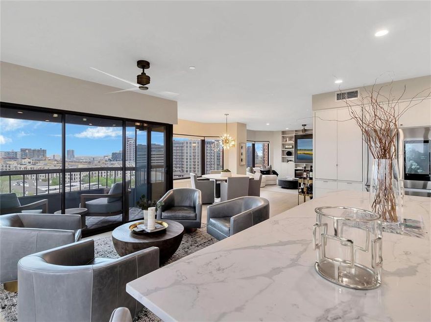 Experience elevated luxury living in the prestigious LaTour high-rise. This coveted 06 residence offers sweeping, unobstructed views spanning Cityplace, Downtown, Uptown, Turtle Creek, Oak Lawn, and West Village. Step outside to enjoy Dallas’ premier shopping, dining, and entertainment, or simply board the McKinney Trolley at your front door for effortless access to the city.

Completely reimagined from the concrete up, this home features a stunning gourmet kitchen with custom cabinetry, integrated coffee center, designer hardware, quartz countertops and backsplash, under-cabinet lighting, island with microwave drawer, and beverage–wine refrigeration. The Italian ILVE 40 inch induction range elevates the culinary experience with a six-zone cooktop. 2 garage parking spaces and a storage area. LaTour amenities - 24 hr concierge-valet, dog park, tennis, pickleball, pools with cabana, community room with kitchen.