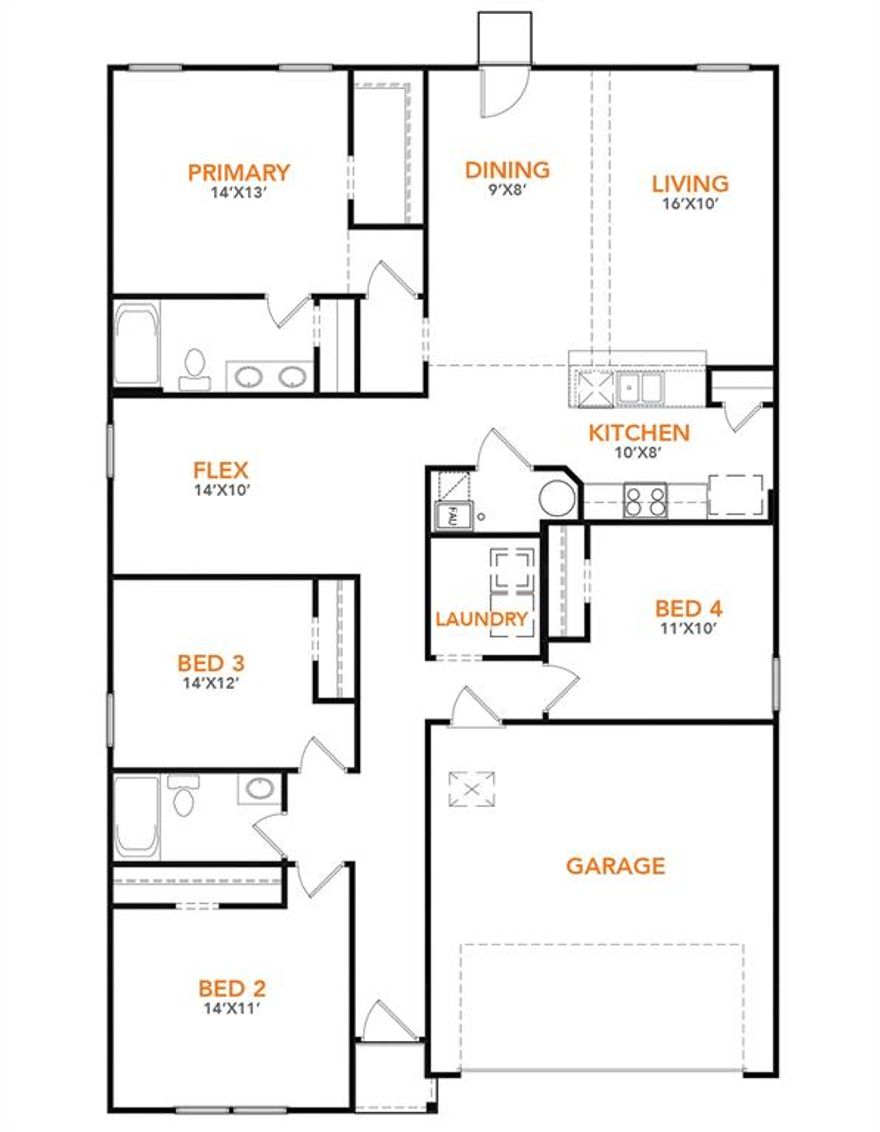 MLS# 21036983 - Built by NHC - Ready Now! ~ Discover your dream home! This stunning 4-bed, 2-bath home boasts over 1,800 sq ft of living space & includes a versatile flex room, perfect for a home office, playroom, or additional living area. The partial split floor plan is designed to provide optimal privacy for all, while the open concept kitchen, dining, & living room create a spacious & inviting ambiance. Vaulted ceilings add an extra touch of elegance to the living space. Attention to detail, with Shaw laminate flooring throughout the home, offering both comfort & durability. The heart of this home is the kitchen, featuring stainless steel appliances & Wilsonart Calcutta Marble laminate countertops. The landscaped front yard, complete with sod.