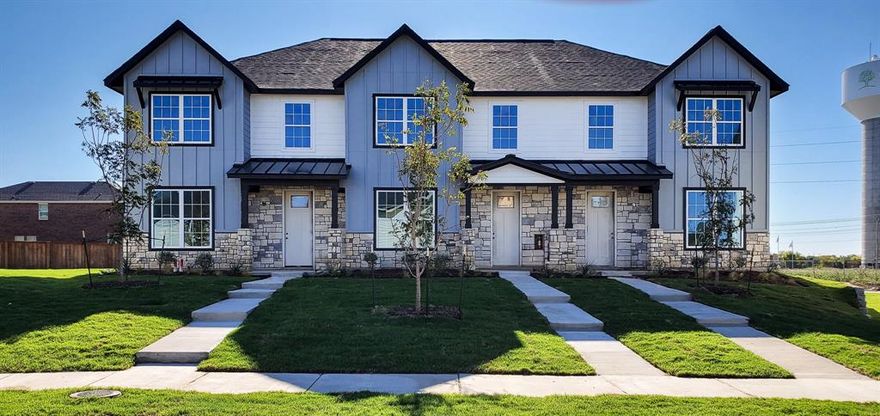 Luxury Townhome in Princeton Texas! Townhome is decked out with Craftsman Style Exterior and gorgeous interior. Terrific floor plan that doesn't leave any wasted space and flows comfortably  This plan has 3 Bedrooms, 2.5 Baths, and a 2 Car Garage. Luxury Matte Black Plumbing and Lighting fixtures, Kitchen with Quartz Countertops, Island, Apron Front Sink, Stainless Steel Appliances, 9' First Floor Ceilings. Laundry is upstairs next to the bedrooms (Yeah!) Walk-In master Bedroom Closet, and Walk-In Shower in the master Bathroom. Great community with awesome amenities such as a Community Swimming Pool with BBQ Grills and Pavilion, Dog Park, Putting Green, Ping Pong, Cornhole, Shuffleboard, Basketball Court, and Playground. Amenities scheduled completion date is at the end of 2024. Exterior Yard Maintenance and Yard Care are Provided by the HOA.