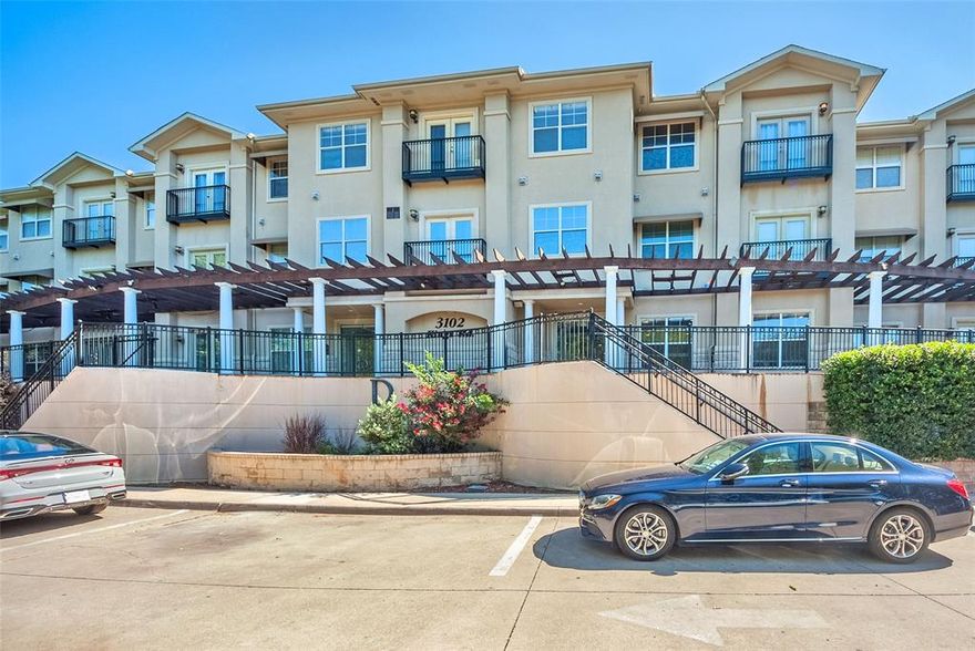 Contemporary, sleek, updated condo in highly sought after Oak Lawn Medical Center District. Concierge, gated underground parking, plaza & very private pool. Owner thought of everything utilizing the space. You'll see the difference upon entry! Notice the lighted open nooks above the cabinets to display your special pieces. Wide granite countertop with bar seating provides ample dining space leading into the living area. Color selections create a perfect space to relax. Plantation shuttered French doors open to a Juliet balcony with a gorgeous treed view.  Slider door into the ensuite bathroom featuring a granite topped vanity. Glass doors on the jacuzzi tub creates an open space. Mirrored inset slider provides access to a large closet. All this in a convenient location close to Downtown, Dallas N Tollway, Uptown, Clyde Warren Park, Love Field, shopping dining opportunities abound. HOA includes basic cable, Spectrum internet, water plus a deeded parking space. WD, refrigerator included.