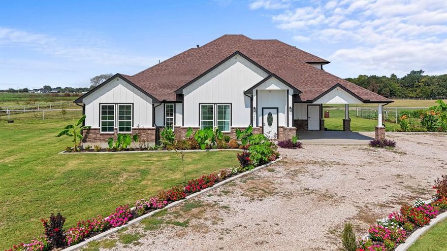 Welcome to your dream home with just 5 minutes away from Lake Tawakoni! This beautiful farmhouse is nestled on 10 expansive acres, this newly constructed custom residence offers the perfect blend of luxury, comfort, and privacy — all with no HOA restrictions. From the moment you enter the gated entry, you'll be captivated by the lush new sod, professional landscaping, and thoughtful craftsmanship throughout. Inside, you'll find epoxy marble like finishes and custom touches around every corner, including beautifully designed custom cabinetry that elevates the kitchen and living spaces. This home is ideal for multi-generational living or hosting long-term guests in style. A dedicated home office makes remote work a breeze, while the irrigation system, gutters, and meticulously planned layout ensure both functionality and low maintenance. Whether you're enjoying peaceful country views from your porch or entertaining guests inside, this property delivers unmatched quality and space — with room to grow, garden, or simply enjoy the great outdoors. Don’t miss this rare opportunity to own a custom-built home on acreage. Schedule your private tour today!