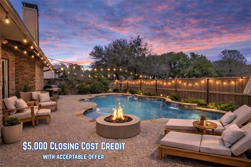 $5000 Closing Cost Credit with acceptable offer!  STONEBRIDGE RANCH - SINGLE LEVEL - POOL - FOUR BEDROOM!  Located in Autumn Ridge, a very desirable village of Stonebridge Ranch, this home offers a great layout, character, and some standout features you don’t see every day. This village is nestled in a quiet yet central part of McKinney!  The home boasts stunning light colored wood style floors throughout, that were recently added!  Just off the entry, the front bedroom functions as a great home office, complete with a closet and solid French doors that are not glass, giving you added privacy. The heart of the home opens into a spacious living room with great natural light and unique touches like wood ceiling accents that add warmth and personality. In the center of the home, you’ll find a sunroom, a bright and flexible space that really sets this one apart. The kitchen is large and open, with a convenient breakfast area just off to the side that comfortably fits a table, making it ideal for everyday living and entertaining. The primary suite features a bold blue tile bathroom and a walk-in closet, while the secondary bathroom adds a fun pop of personality. Custom closets in secondary bedrooms!  Step outside to enjoy the back porch and saltwater pool, complete with a new salt system filter, perfect for Texas summers. Additional highlights include transferable lifetime warranty on windows, roof replaced in past decade, extensive foundation work already completed with transferraable warranty, and a washer and dryer that can be included.  Don't miss this opportunity!  Single story homes in Stonebridge don't come up often!