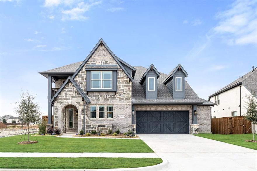 NEW! NEVER LIVED IN and READY NOW. This spacious Magnolia II by Bloomfield Homes offers the perfect balance of function and style across two well-designed stories, nestled on an expansive 7694 square foot lot. With 5 bedrooms and 4 full baths, including an ensuite at Bedroom 5, this layout offers comfort and flexibility for multigenerational living or hosting guests with ease. The open-concept heart of the home is anchored by a Deluxe Kitchen featuring upgraded cabinetry, granite and quartz countertops, stainless steel appliances, pot and pan drawers, and a custom wood vent hood. The island flows into the bright and airy Breakfast Nook and Family Room, where a floor-to-ceiling tile fireplace with cedar mantel adds both warmth and sophistication. The Primary Suite offers a peaceful retreat with a spa-like bath, while upstairs, 3 secondary bedrooms, a full bath, and a generous Game Room and Media Room provide ample space for entertainment and everyday living. Outside, enjoy 3 unique outdoor living areas: a covered front porch, a second-story balcony, and an extended covered back patio with gas stub, perfect for grilling and outdoor gatherings. Additional highlights include a 2.5-car garage, full gutters, tankless water heater, and flood lights with switch at the back eve for added security and functionality. Located in the desirable Sonoma Verde community, this Magnolia II truly blends timeless curb appeal with thoughtfully selected upgrades. Contact Bloomfield Homes today to schedule your private tour!