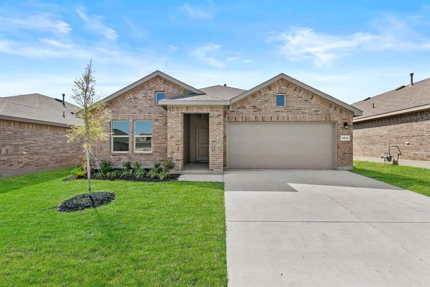 *Seller is willing to assist with closing costs or a rate buy-down through preferred lender with an acceptable offer. *Escape the ordinary and discover Sunnycreek, a captivating new home community nestled in Crowley, Texas. Here, affordability meets convenience, creating a welcoming atmosphere with top rated schools. Unwind after a long day in the comfort of your new home, knowing you've made the perfect choice. Sunnycreek isn't just a place to live, it's a place to thrive. Take a shopping trip to nearby McAllister Square or Stonegate Plaza, or enjoy some family fun at the Crowley Recreational Center. Sunnycreek is a thoughtful pet-friendly community featuring dedicated dog parks. Let your furry friends socialize and play safely in our designated small dog park or the spacious large dog park. But the real star is the meandering creek that flows through the community, providing a tranquil backdrop for your home, especially near the dog parks. Sunnycreek's convenient location near major highways makes navigating the Dallas-Fort Worth metroplex a breeze. Explore vibrant shops and restaurants, or indulge in the metroplex's many attractions. DFW Airport is also just 39 miles away, making travel effortless.