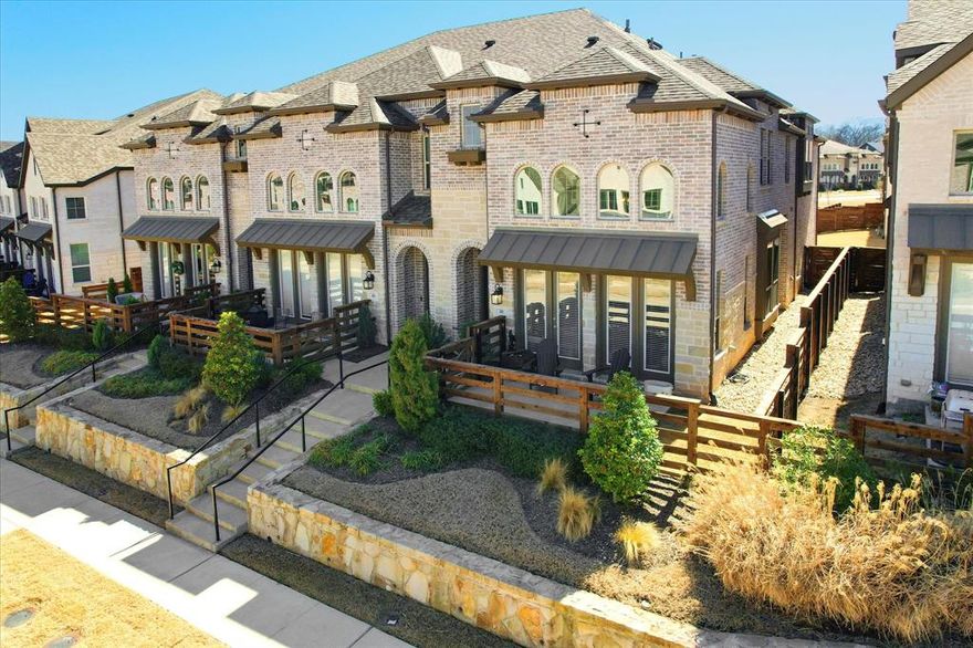 Easy living in this lock n leave end unit Townhouse. Built by Highland Homes in the planned development of Trinity Falls. Enjoy community pools, playgrounds, hiking and jogging paths. Close to 75 and near all the fun and entertainment McKinney has to offer. Enjoy the evenings on your front porch with room for table and chairs. Natural light floods the open concept Living and Kitchen area. Large island complete with apron front sink and bonus walk in pantry. Full size utility room at 1st level. Vaulted ceilings carry upstairs to a lounge area along with 3 bedrooms. Primary suite complete with separate shower, tub and dual sinks and a spacious walk in closet. Another full bath upstairs and half bath on 1st level. Low maintenance as the HOA takes care of the front landscaping. Come see this beautiful home.