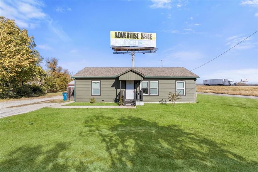 Super cute 3 bedroom 2 bath in Valley View TX! Beautiful open floor plan, spacious bedrooms and updated bathrooms.  Large laundry room and fenced in backyard. Large shop outside that would be an excellent man cave or start your own business. Shop has AC and bathroom.  Excellent opportunity to own I-35 frontage for future investment at a great cost!