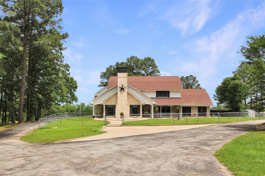 Welcome to your private East Texas escape! Nestled behind a gated entrance on 3.81 acres, this expansive 5-bedroom, 3 full bath, 2 half bath home with a 3-car garage offers space, functionality, and charm. A welcoming front porch sets the tone for this beautifully updated residence, with major improvements completed in 2022 and 2024.

Inside, you're greeted by a flexible room on the right—perfect as an office, playroom, or hobby space. To the left, a spacious living area with a cozy wood-burning fireplace includes a bar kitchenette, ideal for entertaining. A nearby half bath adds convenience.

The open dining area flows into a well-equipped kitchen featuring an island, electric range with overhead microwave, dishwasher, and generous storage. Just off the kitchen is a breakfast nook with a charming breakfast bar overlooking the sparkling in-ground pool. The nearby utility room includes a sink and another half bath for added functionality.

The master suite on the main floor offers comfort and privacy with two walk-in closets and an en-suite bath complete with dual vanities, soaking tub, and walk-in shower. 

Upstairs, you’ll find four additional bedrooms, each with shared access to Jack and Jill bathrooms, and one with its own private balcony. A hidden room offers the perfect opportunity for a media room, game room, or creative space, along with the third story that could serve as yet another bonus room.

Additional highlights include a bright sunroom with walls of windows, a versatile basement, a covered back patio for relaxing or hosting, a gazebo, and a serene stocked pond tucked within the property.

With thoughtful spaces and room to grow, this unique property blends peaceful country living with modern convenience.