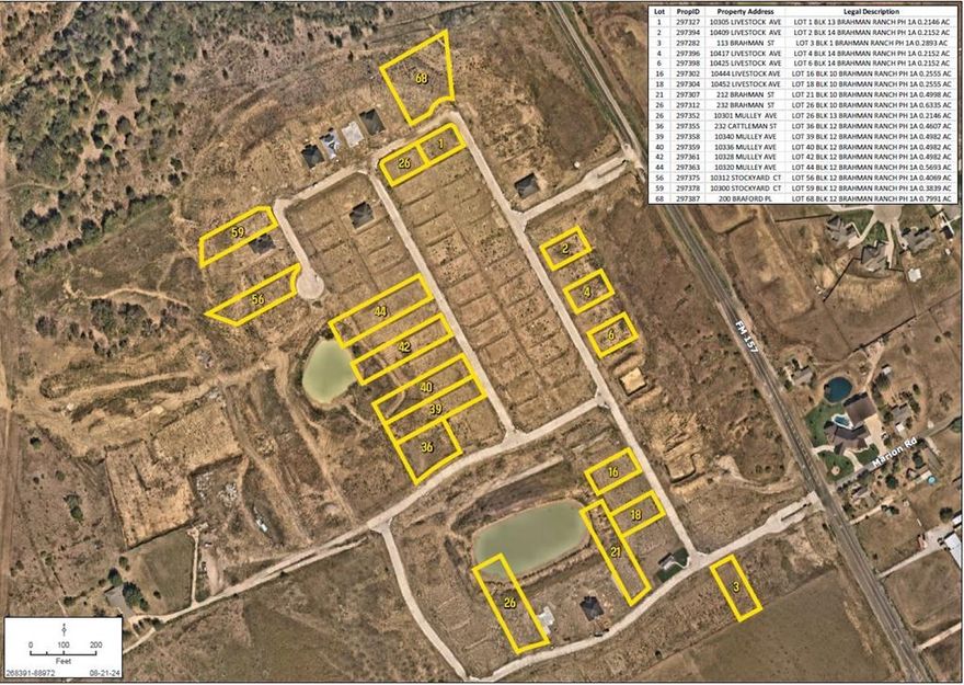 WELCOME ALL BUILDERS...COME CHECK OUT THESE HOT LOTS IN THIS CHARMING COMMUNITY TUCKED AWAY IN THE HEART OF VENUS-BRAHMAN RANCH!!!! BYOB Bring Your Own Builder to this party in the country! This peaceful neighborhood offers the best of small-town living while keeping you close to everything the Dallas–Fort Worth Metroplex has to offer. Ideally located between I-35E and I-35W, Brahman Ranch provides quick and convenient commutes to Dallas, Fort Worth, and surrounding cities. HOMEOWNERS HERE ENJOY THE RARE BALANCE OF TRANQUILITY AND ACCESSIBILITY—JUST MINUTES FROM DOWNTOWN VENUS AND WITHIN EASY REACH OF MAJOR EMPLOYERS, SHOPPING, DINING, AND ENTERTAINMENT. Outdoor enthusiasts and families will love the two large ponds that highlight the community, offering a natural setting perfect for leisure and relaxation. One of the most sought-after features of Brahman Ranch is its placement within the highly regarded Maypearl ISD, giving families the opportunity to ENJOY EXCELLENT SCHOOLS IN A TIGHT-KNIT, SMALL-TOWN ENVIRONMENT. THIS IS WHERE YOU CAN SLOW DOWN, BREATHE, AND SAVOR LIFE’S SIMPLE PLEASURES—WHILE STILL BEING JUST A SHORT DRIVE FROM THE VIBRANT ENERGY OF THE METROPLEX. With limited availability, Brahman Ranch offers the perfect setting to create a custom home that reflects your style, whether you’re envisioning a cozy retreat or a spacious family estate. HERE, YOU DON’T HAVE TO CHOOSE BETWEEN SERENITY AND CONVENIENCE—YOU GET BOTH. DON’T MISS YOUR CHANCE TO BE PART OF THIS INVITING COMMUNITY. COME SEE WHY BRAHMAN RANCH IS THE PERFECT PLACE TO PLANT ROOTS, BUILD MEMORIES, AND CALL HOME. We have 18 lots ranging from .2 to .8 acres.