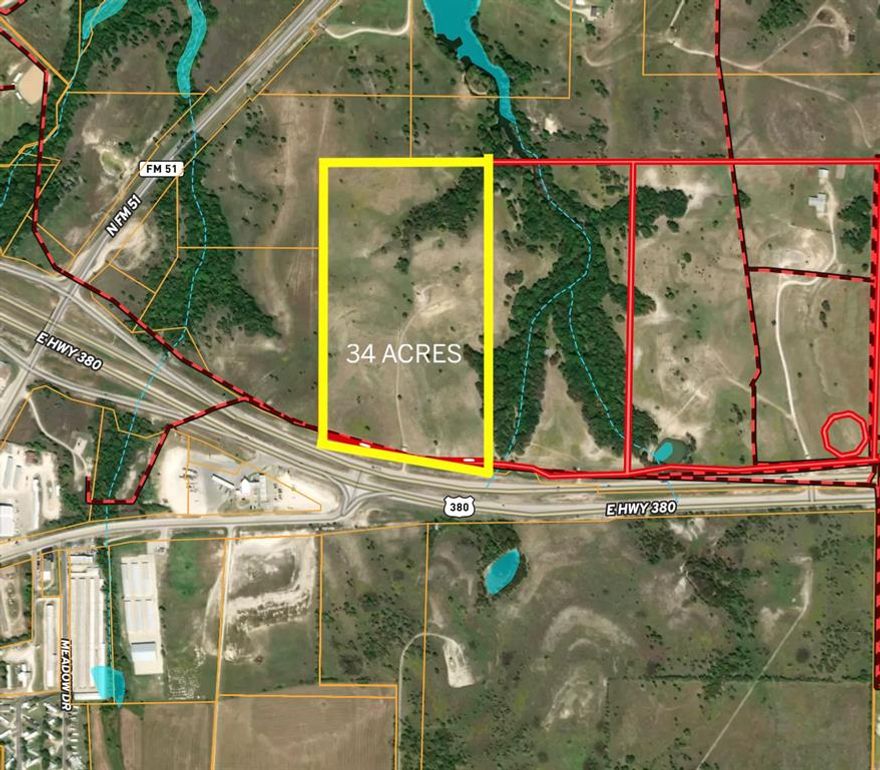 The possibilities are endless with this gorgeous property of 34 acres in Decatur, east of Highway 287. This property is a rare find. It has approximately 950 feet of Hwy 380 frontage. It will be simple to annex into City of Decatur for city water and sewage as it sits right on the city line. The property directly across the highway has already been annexed into the city for a new development of 418 residential lots, multi family, commercial and municipal lots. Agent can send the planned development photos on request. This is a great opportunity for a new residential development, a commercial business or a wonderful ranch home. This is an active working cattle ranch with longhorns and black baldies. There is a possibility they might be on this side of the property.