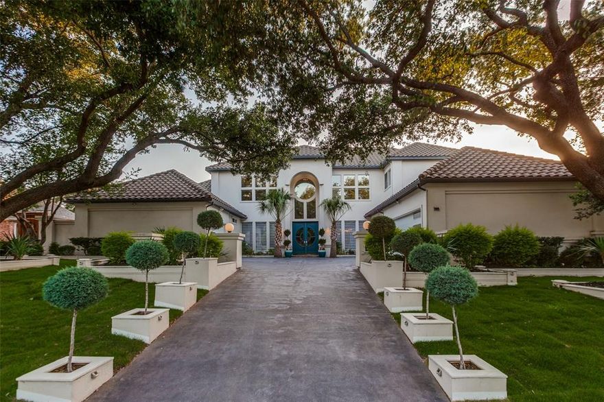 Luxurious Mediterranean Retreat, built by Bob Bobbitt in esteemed Shoal Creek, with Plano ISD schools! This exquisite home embodies the perfect balance of luxury, comfort, and entertainment with 5-bedrooms, 6-baths, 5-living areas and a Stunning backyard Oasis. The seamless floor plan is accentuated by beautiful hardwood flooring throughout most of the main level, setting a tone of elegance and warmth. The main floor hosts the serene primary suite that overlooks the incredible backyard, providing privacy & tranquility. The first floor also features beautiful formals, a warm private study w-fireplace and two additional bedrooms, one is super-sized & perfect as a second primary or a flex room. The heart of the home includes a gourmet kitchen, a large breakfast dining area, and a family room with a full wet bar, all with plenty of large windows overlooking the pool & spa, and offering ease and comfort for casual gatherings. Upstairs, the home continues to impress with 2 private bedrooms and 3 additional living areas, including an inviting family room, a dynamic game room complete w-a large wet bar with an birdseye backyard view, and a media room designed for ultimate entertainment experiences. Large windows throughout showcase captivating views of the backyard oasis. Step outside to your very private retreat, where an amazing outdoor entertaining space awaits. An elongated glass poolside firepit with a shimmering waterfall creates a mesmerizing focal point next to the sparkling pool and spa. Enjoy alfresco dining or casual lounging in the separate, expansive covered living area complete w-a cozy fireplace. The backyard is further enhanced by a tranquil koi pond and tasteful tropical-style landscaping. Other features are custom automated shades, gorgeous chandeliers, $125K audio-networking equip, LED overhead lighting, many Smart Home features, new carpeting, 5 HVAC units replaced, Generac generator, & more. Just minutes to 121 & DNT highways, Legacy West, & Grandscape.